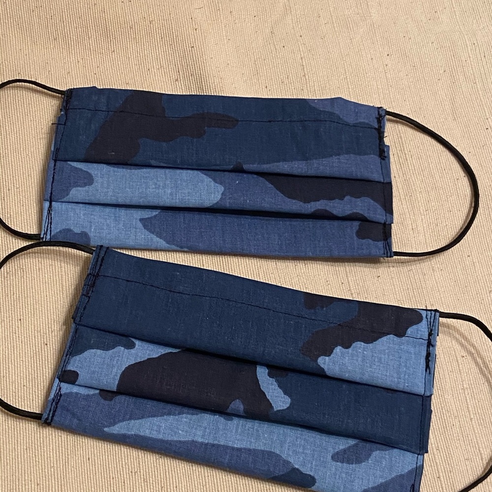 Blue camo adult size face masks set of two
